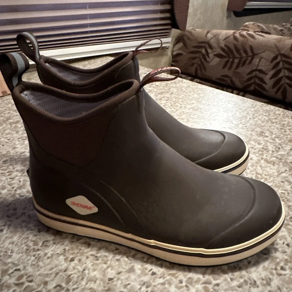 SHOWAVE Men's Waterproof Rubber Rain Boots Brown US 9 EU 42